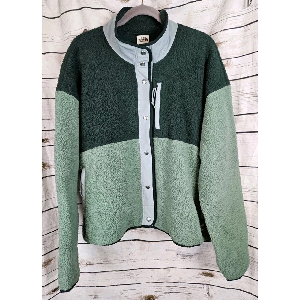 The North Face Cragmont Green Fleece Retro Jacket Womens XXL Snaps Sweatshirt